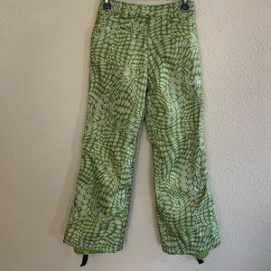 Spyder Kids Size 12 XT Waterproof Breathable Ski Snowboard Pants Green Print.